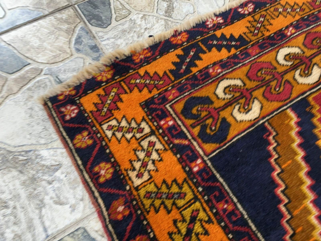 Geometric Turkish Vintage Rug, Farmhouse Handmade Anatolian Village Rug 3x6 ft