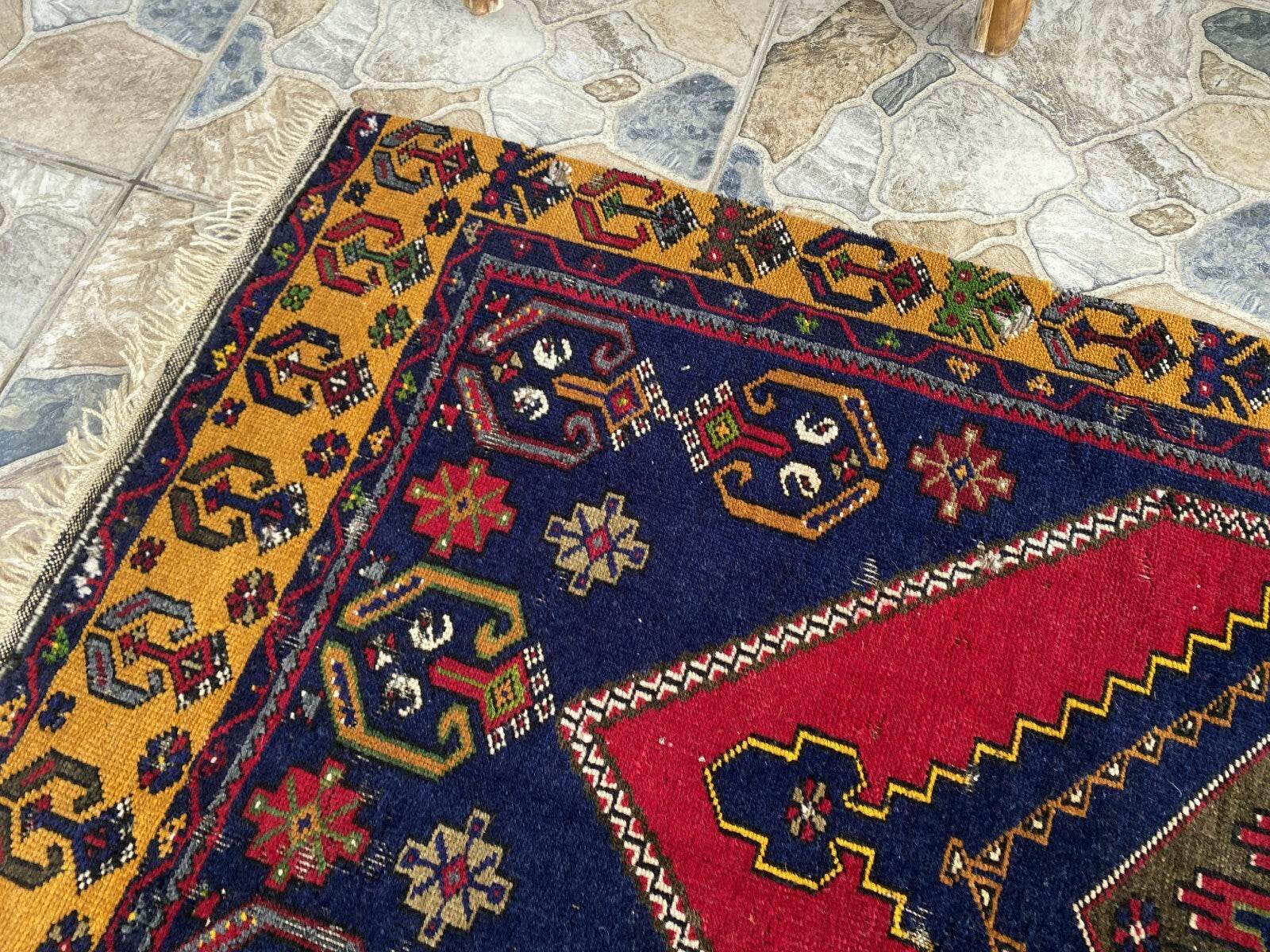 Turkish Vintage Rug,Geometric Farmhouse Antique Anatolian Village Rug 2.7x6 Ft