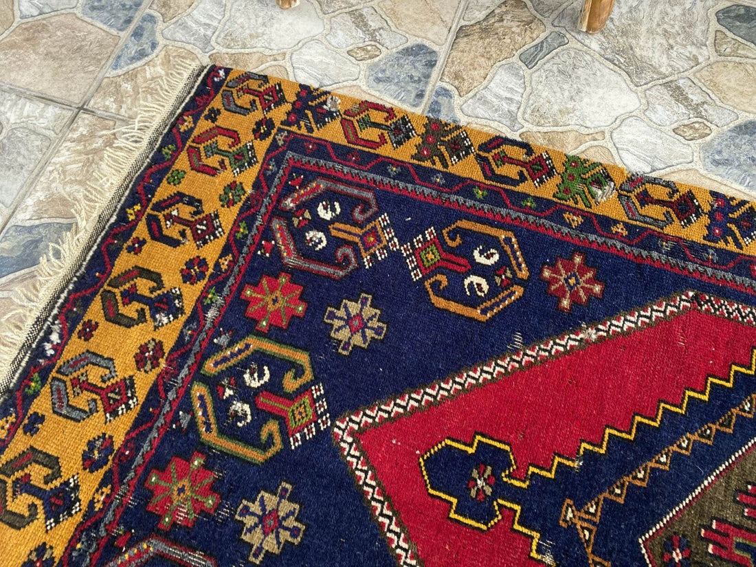 Turkish Vintage Rug,Geometric Farmhouse Antique Anatolian Village Rug 2.7x6 Ft