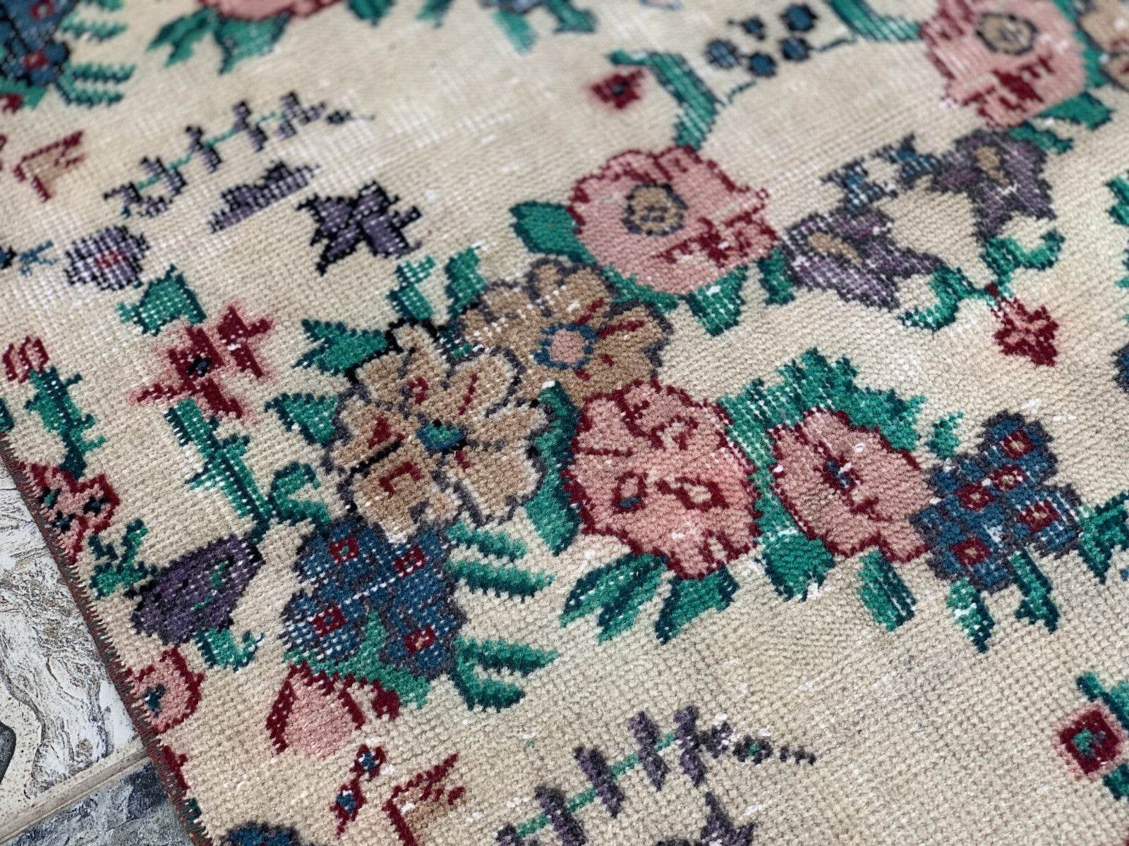 Vintage Oushak Farmhouse Rug Turkish Anatolian Handknotted Wool Area Rug 2.4x6.6