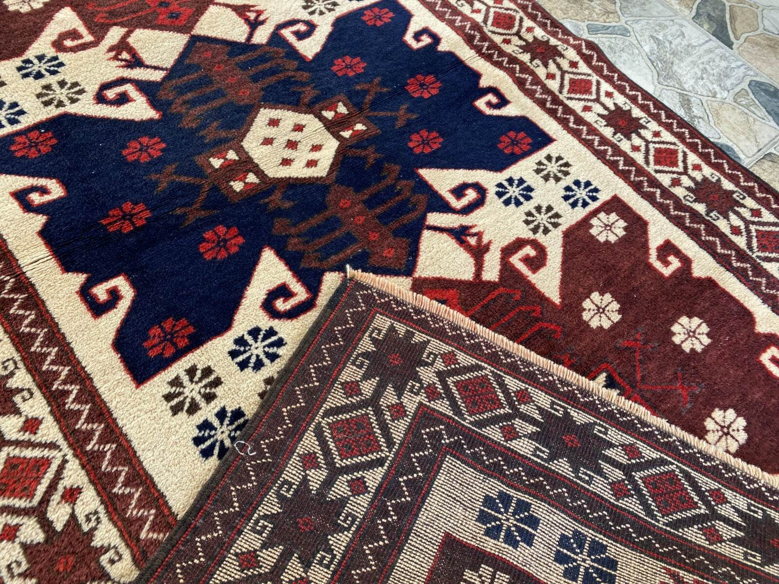 Vintage Turkish Wool Rug, Hand-Knotted Antique Red Oushak Anatolian 1980s 3x6