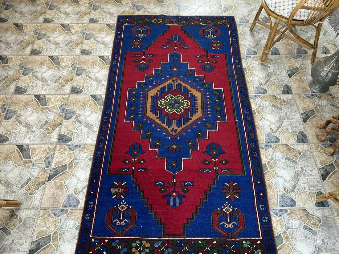 Vintage Rug | Wool Area Antique Farmhouse Anatolian Handmade Turkish Rug 4x7ft