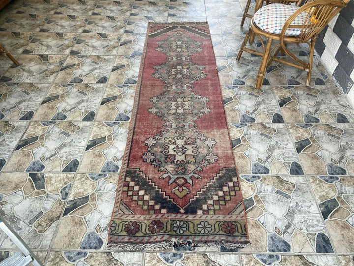 Vintage Turkish Rug | Tribal Farmhouse Handmade Wool Antique Carpet 2.2ftx8.1 ft