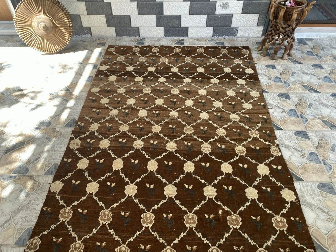 Vintage Kurdish Oushak Rug, 1980s Turkish Anatolian Hand-Knotted Wool Runner Rug