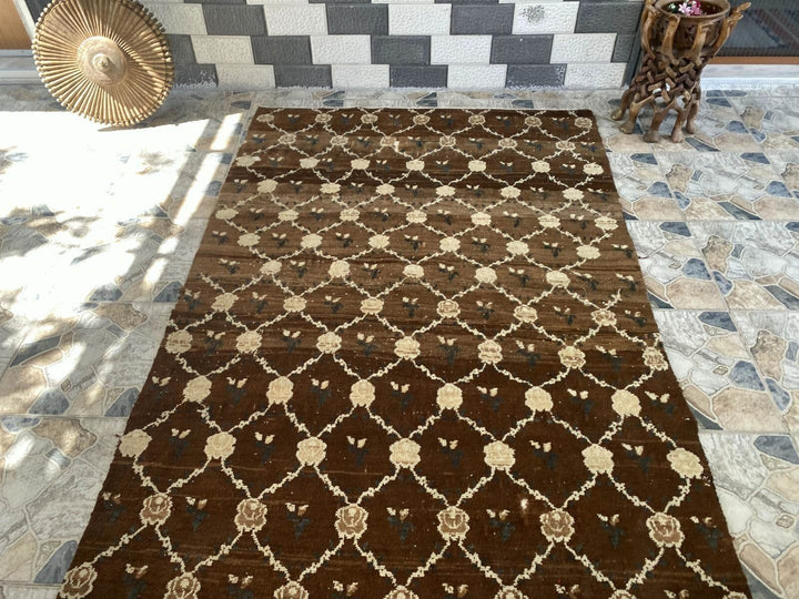 Vintage Kurdish Oushak Rug, 1980s Turkish Anatolian Hand-Knotted Wool Runner Rug