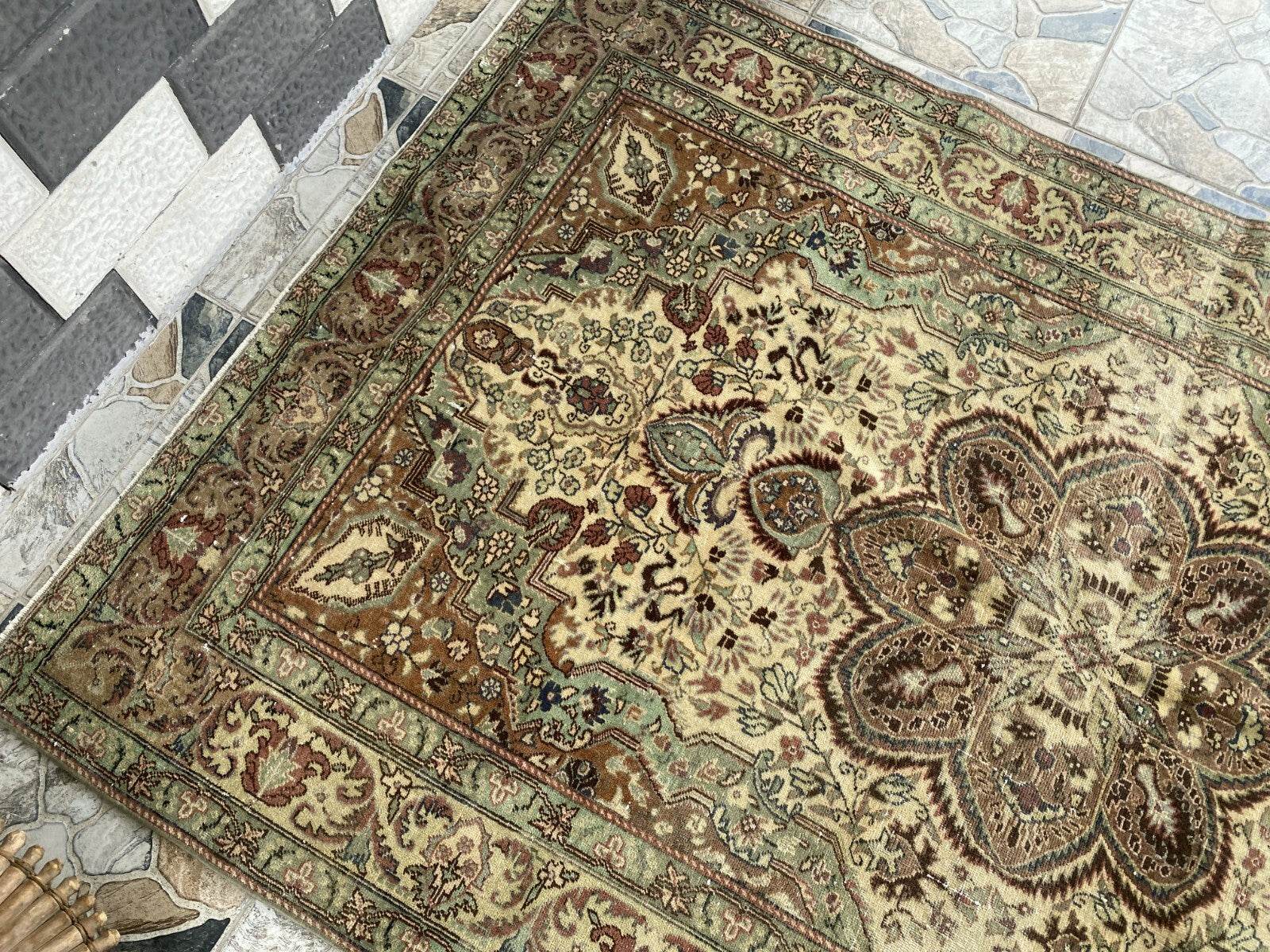 Vintage Turkish Rug,Geometric Farmhouse Antique Anatolian Village Rug 4.8x7.2 Ft