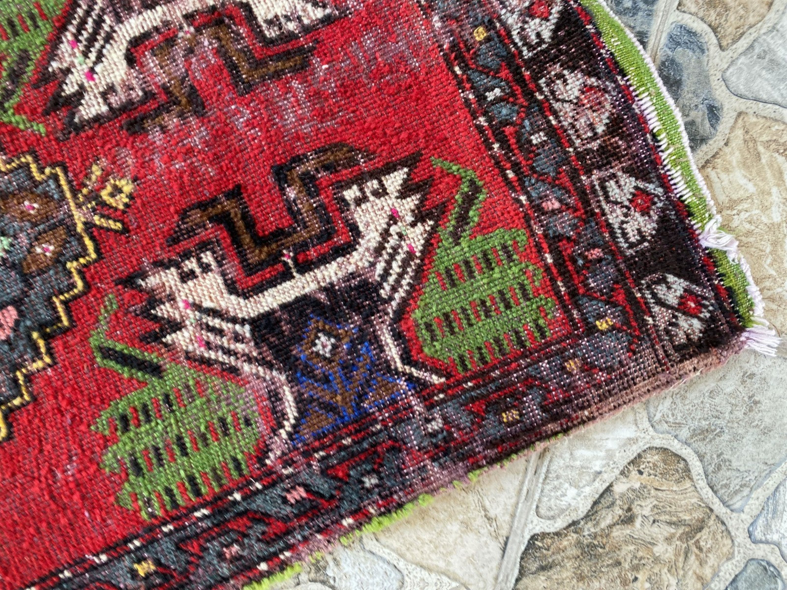 Vintage Turkish Small Rug | 1.6 x 3.3 ft Hand-Knotted Wool | Red Geometric Mat