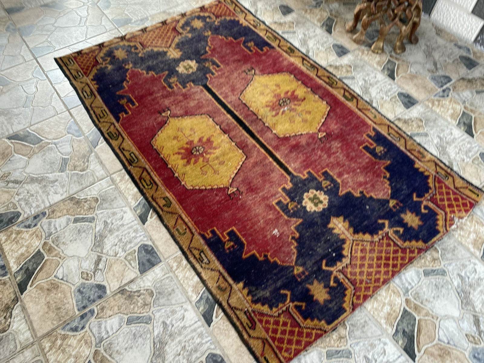 Vintage Turkish Rug | 3.5 x 5.8 ft Hand-Knotted Wool Geometric Anatolian Tribal