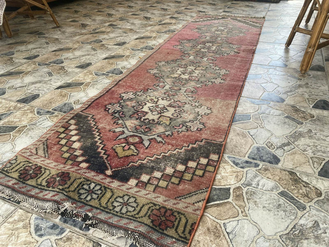 Vintage Turkish Rug | Tribal Farmhouse Handmade Wool Antique Carpet 2.2ftx8.1 ft