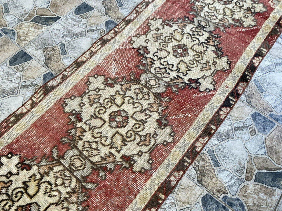 Vintage Rug | Antique Wool Farmhouse Anatolian Runner Handmade Turkish 2.4x8.9ft