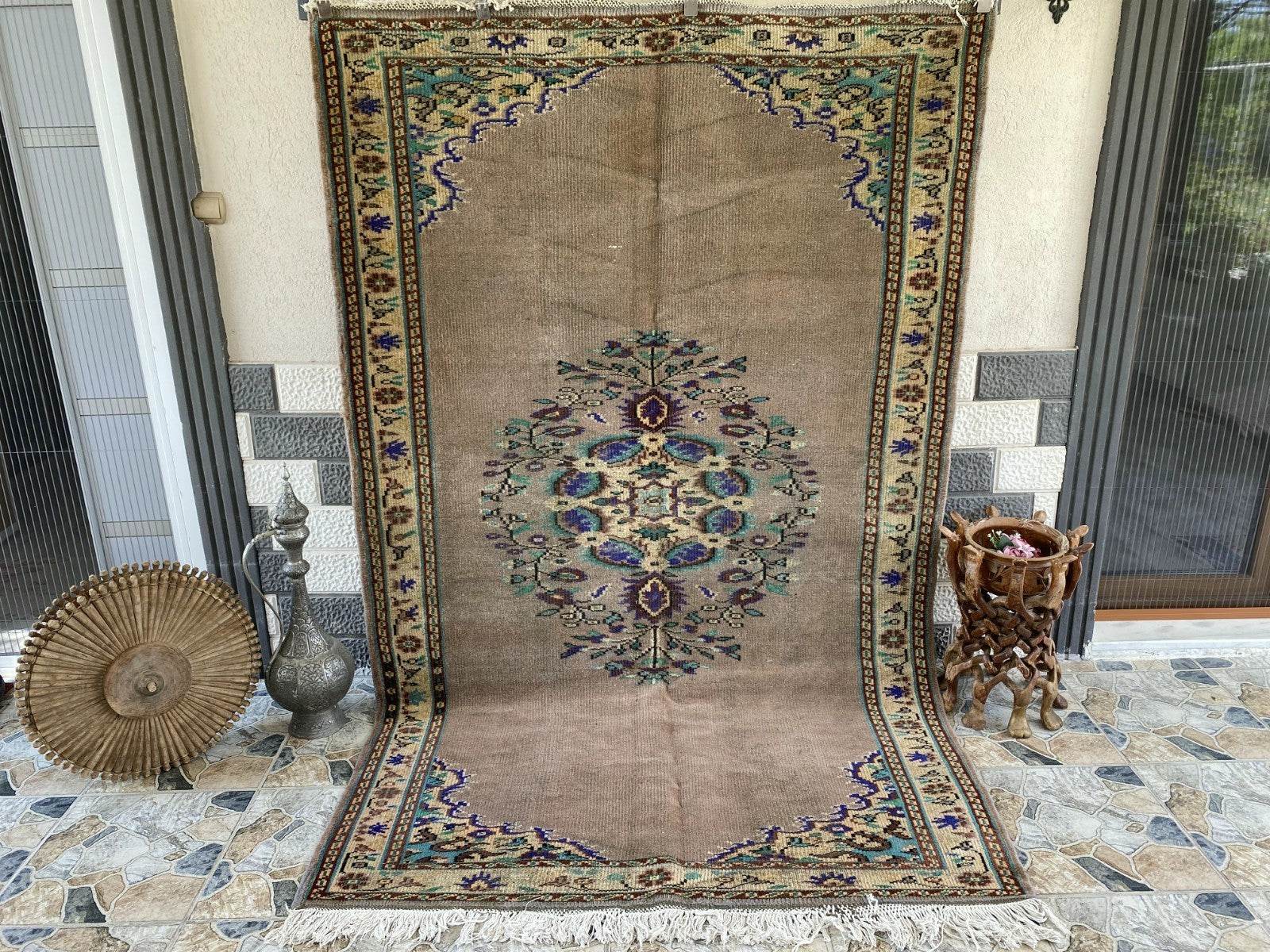Vintage Turkish Rug | 5.4 x 8.7 ft Hand-Knotted Wool Faded Pastel Anatolian Rug