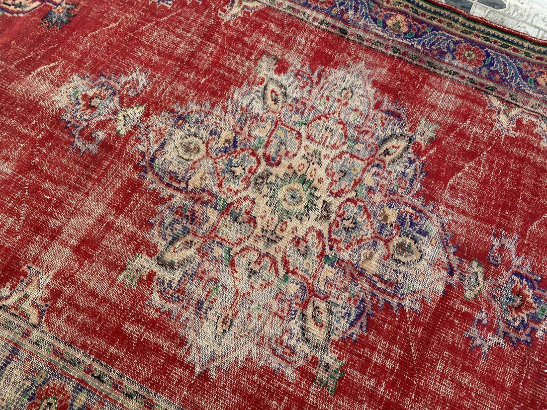 Vintage Anatolian Area Rug | 6.1 x 9.8 ft Hand-Knotted Wool Faded Rustic Carpet
