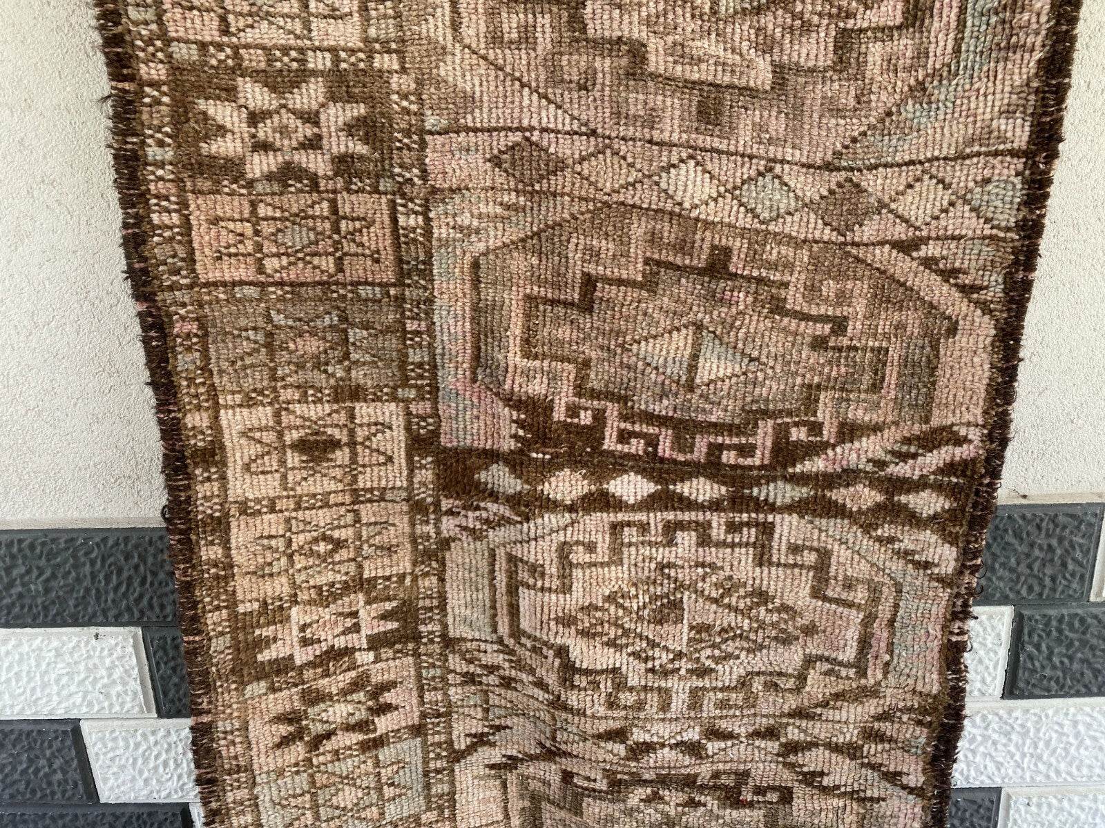 Vintage Kurdish Herki Rug | 1960s Brown Anatolian Hand-Knotted Wool Runner Rug