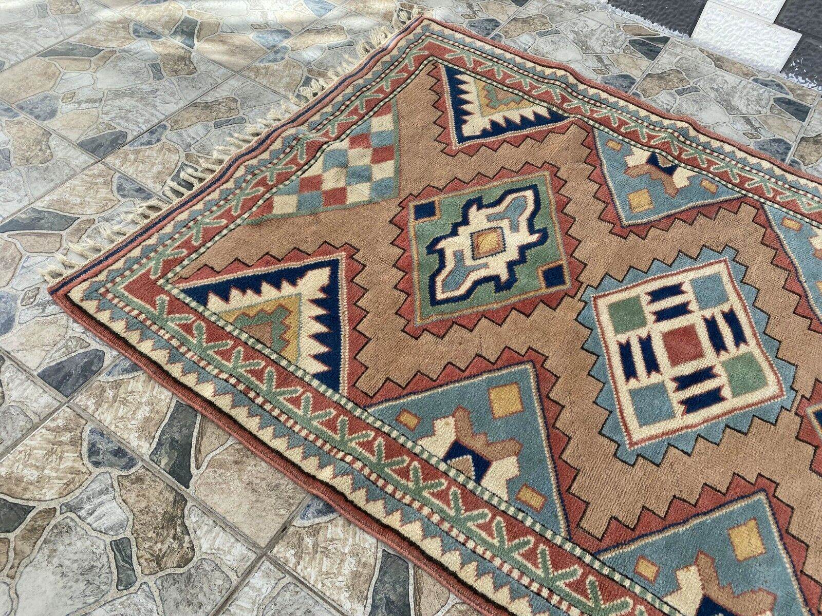 Vintage Kurdish Wool Rug - Handmade Bohemian Turkish Farmhouse Area Rug 4x7 ft