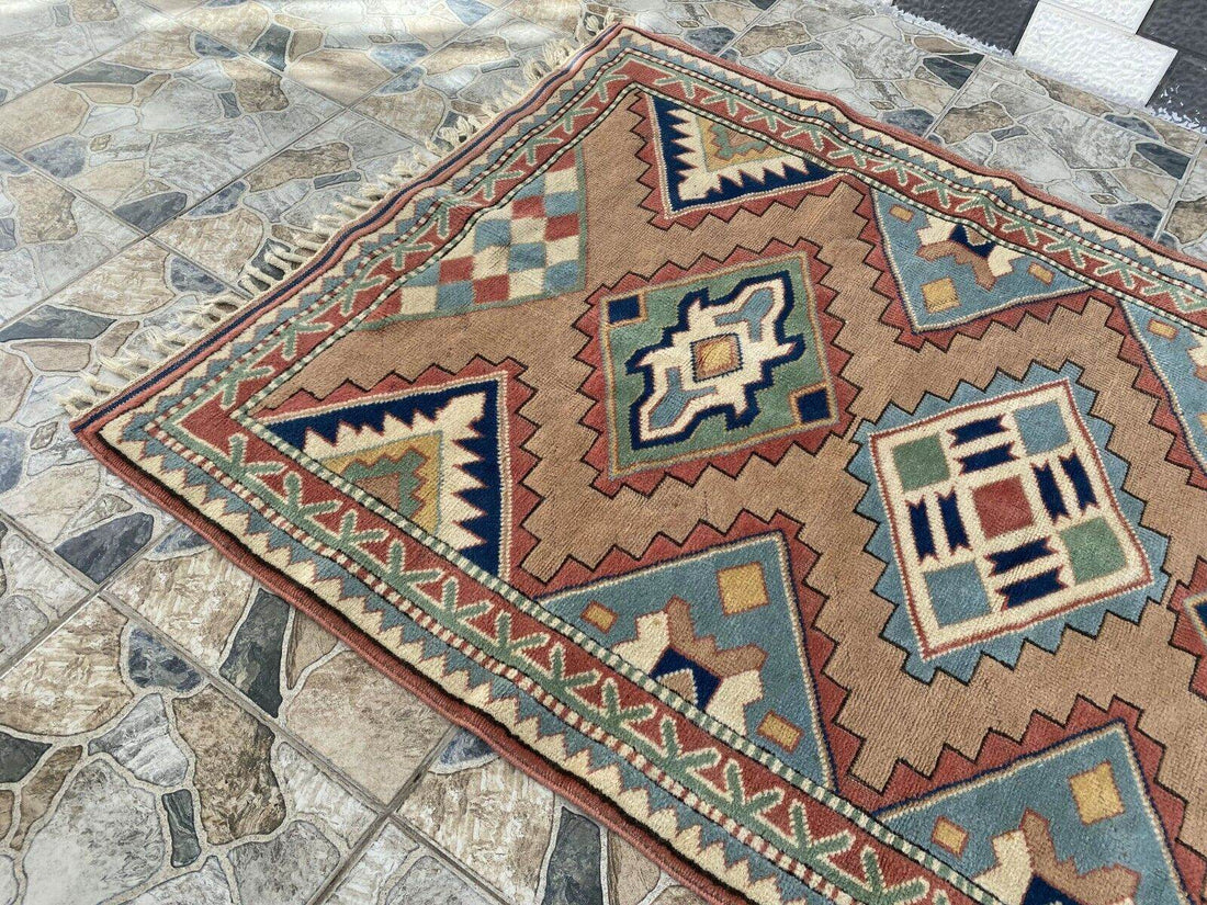 Vintage Kurdish Wool Rug - Handmade Bohemian Turkish Farmhouse Area Rug 4x7 ft