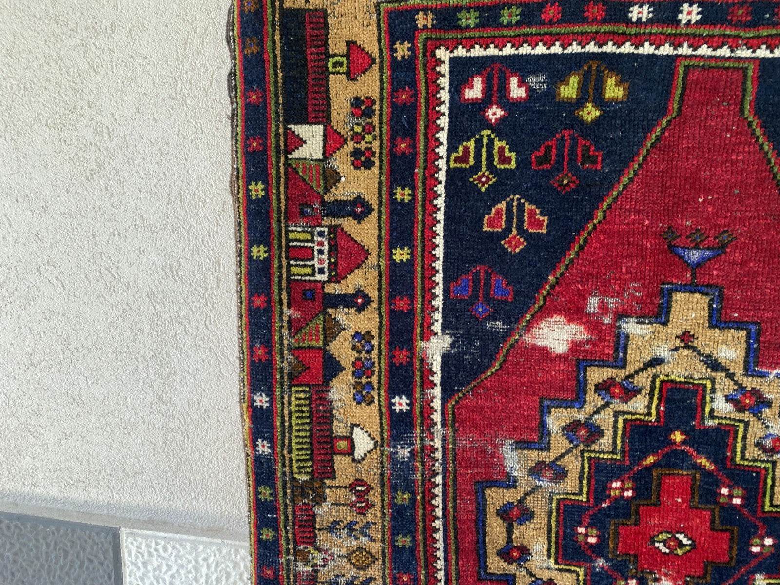 Vintage Turkish Tribal Rug | 3 x 9 ft Farmhouse Hand-Knotted Wool Geometric Rug