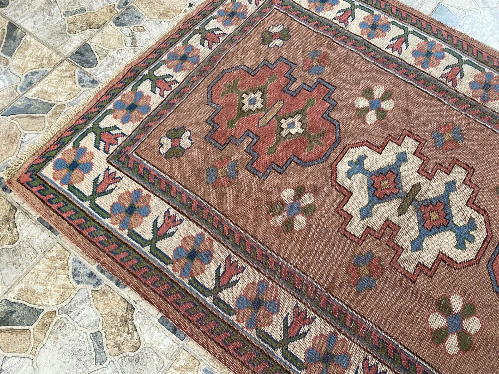 Turkish Kurdish Vintage Rug | 4.3 x 6.5 ft | Hand-knotted Anatolian Tribal Geometric