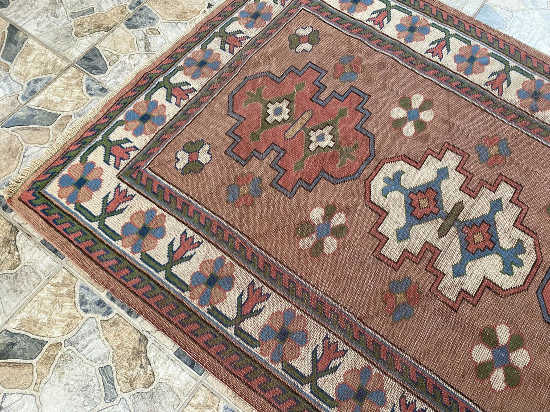 Turkish Kurdish Vintage Rug | 4.3 x 6.5 ft | Hand-knotted Anatolian Tribal Geometric