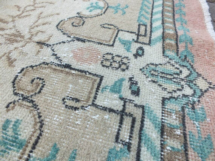 Vintage Oushak Farmhouse Rug, Turkish Anatolian Handknotted Wool Area 3.9x7.3 ft