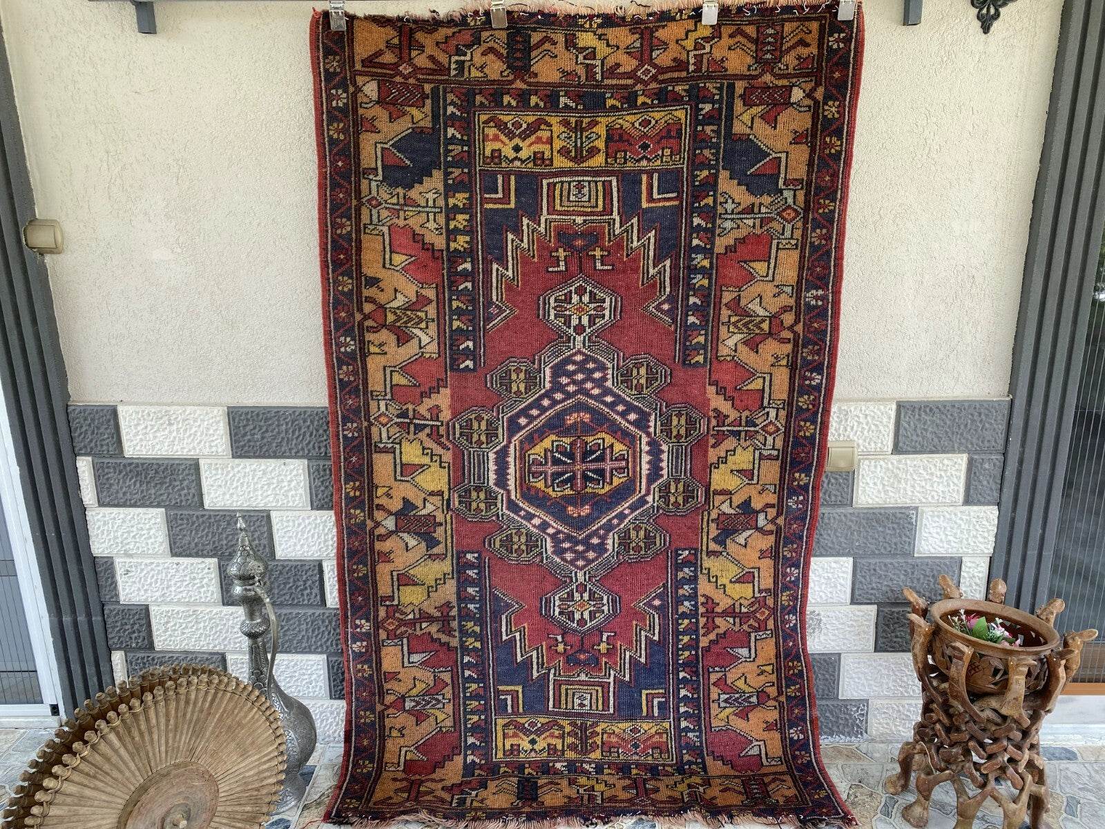 Vintage Turkish Anatolian Rug | 4 x 6.6 ft | Handknotted Geometric Wool Carpet