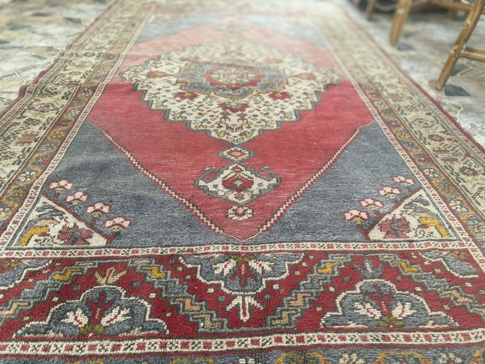 Vintage Turkish Rug | Tribal Hand-Knotted Wool Farmhouse Antique Carpet 4.16 x 7.93 ft