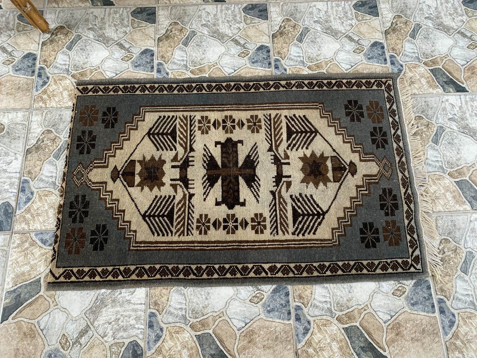 Vintage Turkish Rug | 2.5 x 3.9 ft Hand-Knotted Wool Rustic Distressed Anatolian