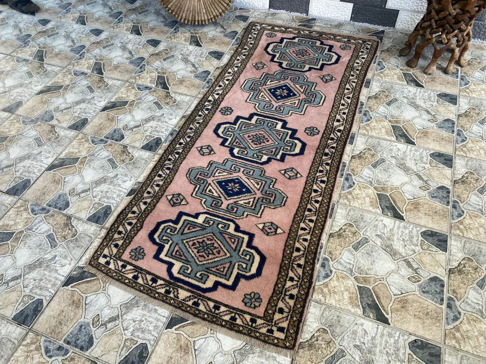 Vintage Rug | Farmhouse Antique Wool Anatolian Runner Handmade Turkish 2.7x6.3ft