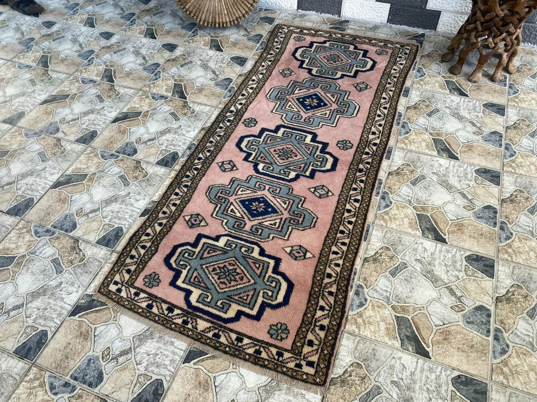 Vintage Rug | Farmhouse Antique Wool Anatolian Runner Handmade Turkish 2.7x6.3ft