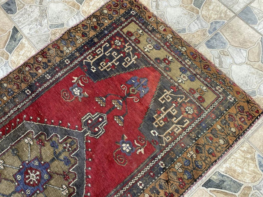 Vintage Turkish Oushak Rug | Anatolian Antique Tribal Hand-Knotted Wool Carpet 3x6 ft