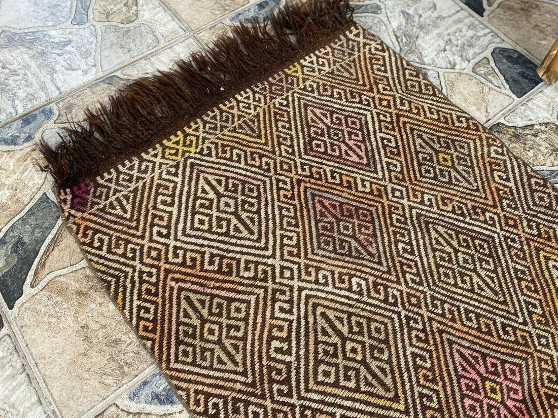 Vintage Turkish Oushak Rug, 1.8x3.7ft Red Handmade Wool Antique Tribal Small Rug