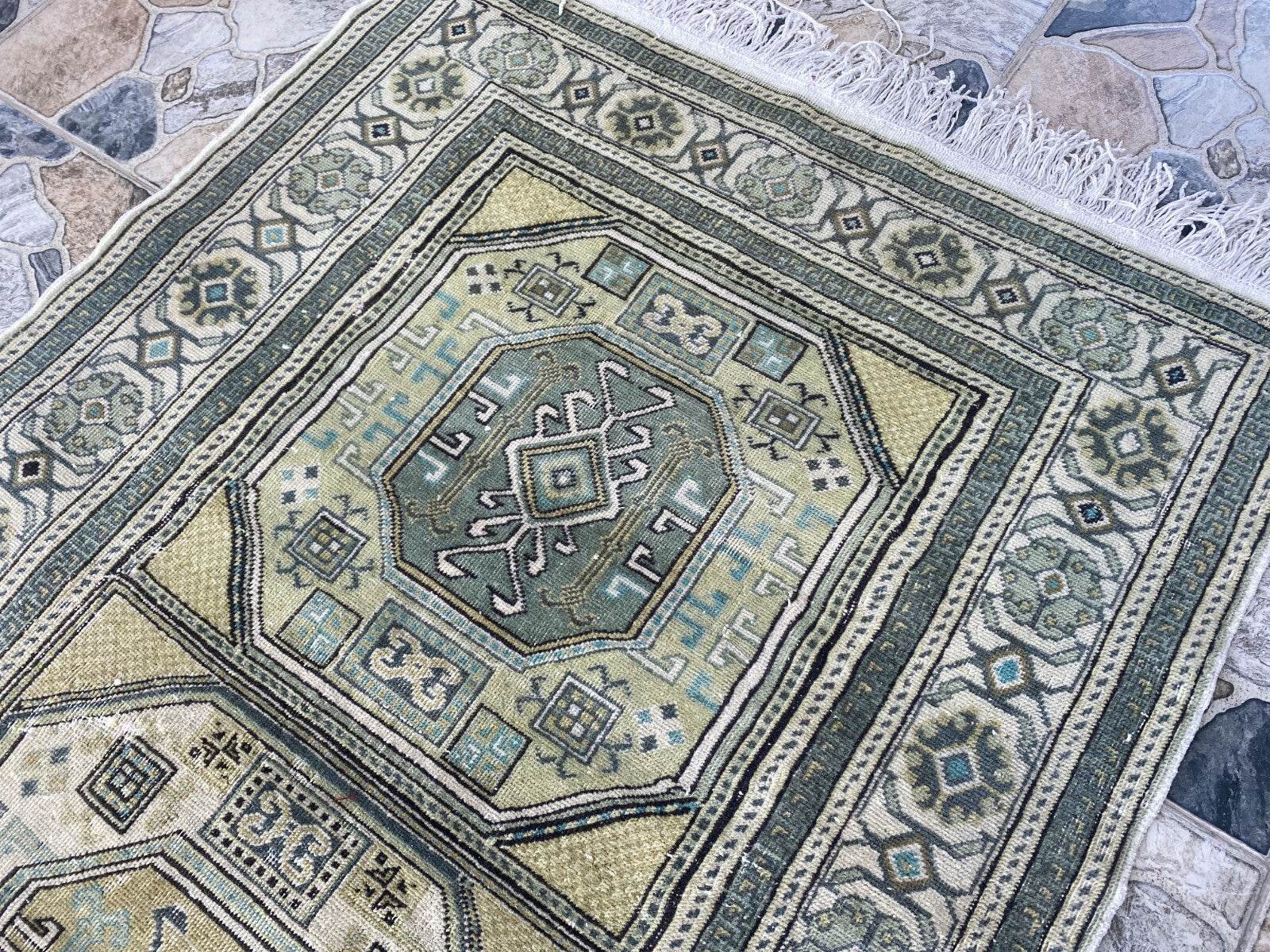 Vintage Turkish Oushak Rug - 3.2x6.1 Paste Handmade Wool Antique Tribal Area Rug