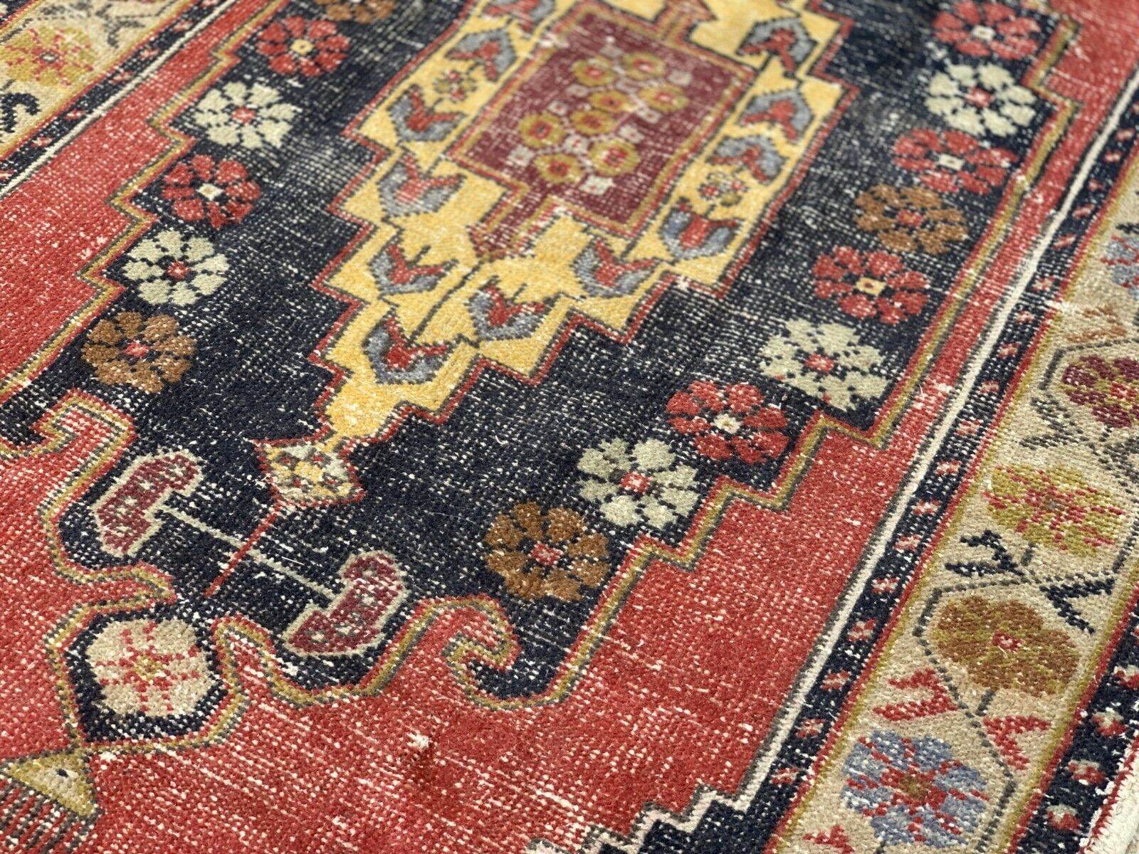 Vintage Oushak Geometric Rug, Handmade Turkish Anatolian Wool Carpet 4.2x8.6