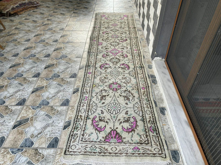 VINTAGE RUG HAND-KNOTTED TURKISH oriental handmade wool blue antique rug 2.6x10