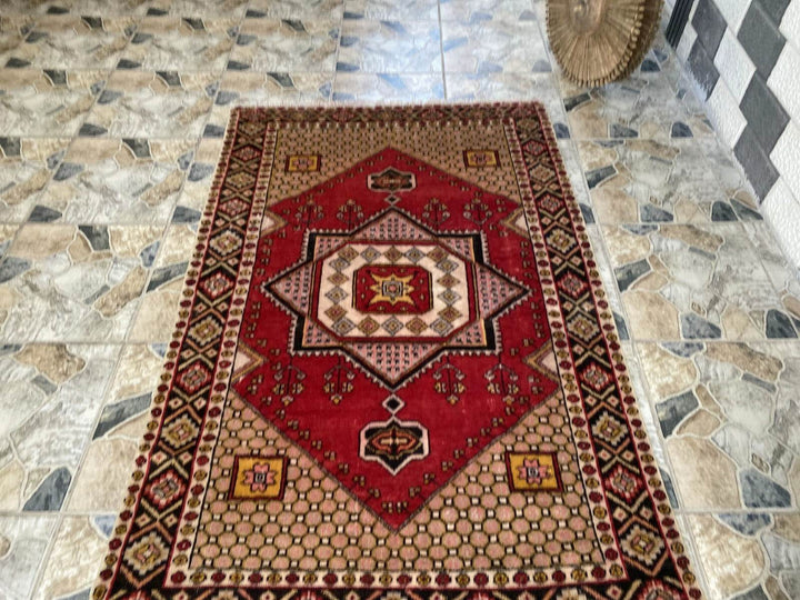 Vintage Rug | Wool Area Antique Farmhouse Anatolian Handmade Turkish Rug 4x6ft
