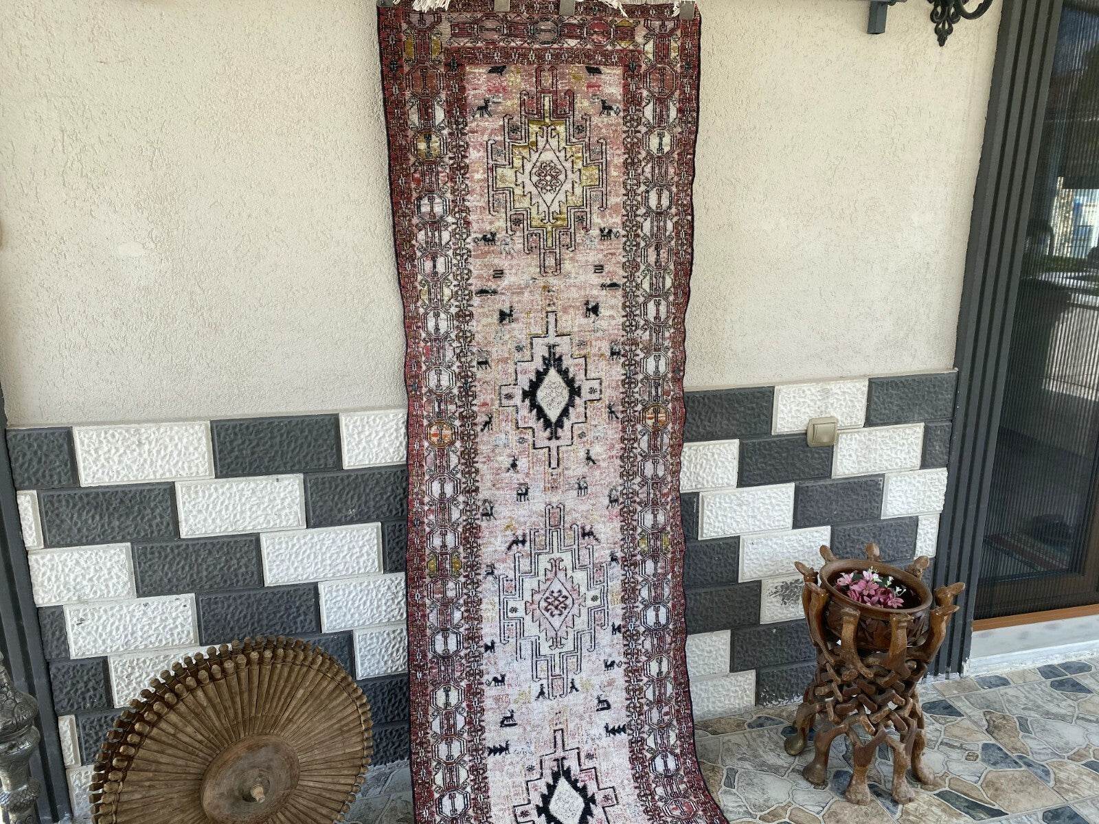 Vintage Persian Rug - 2.4x8.9 Brown Soumak Handmade Wool Antique Tribal Area Rug