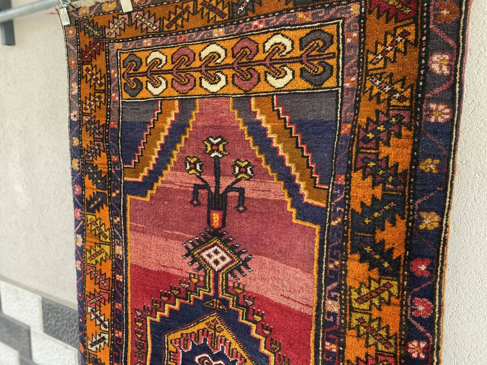 Geometric Turkish Vintage Rug, Farmhouse Handmade Anatolian Village Rug 3x6 ft