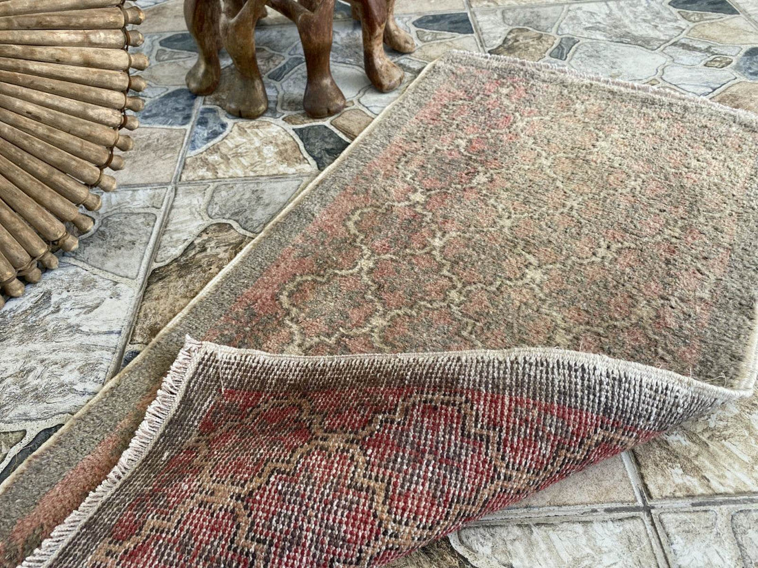 Vintage Hand-knotted Rug | Tribal Wool Farmhouse Antique 1980s Turkish Small Rug