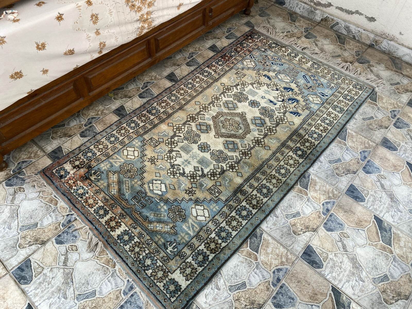 Vintage 1990s Turkish Oushak Rug | Geometric Handwoven Wool Carpet 3'5'' x 6'3''