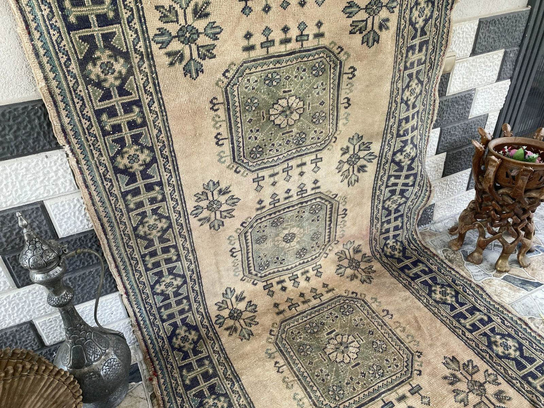 Vintage Turkish Oushak Runner | 4.33 x 9.18 ft | Hand-Knotted Wool Farmhouse Rug