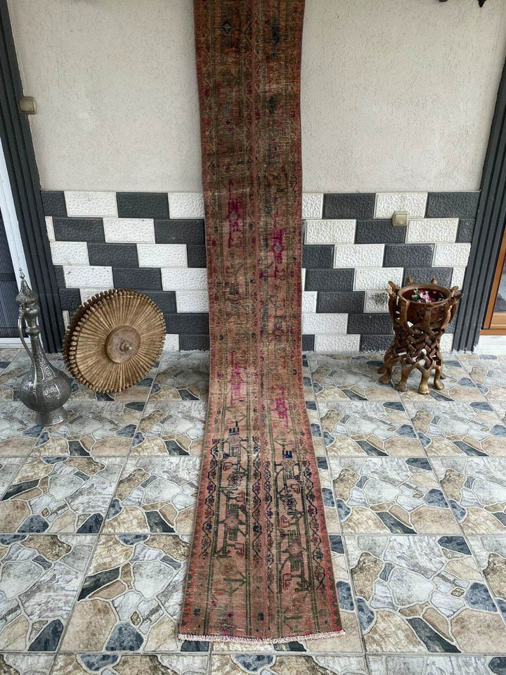 Vintage Persian Patchwork Runner Rug – 1.6ft x 11 ft Handwoven Long Narrow Rug