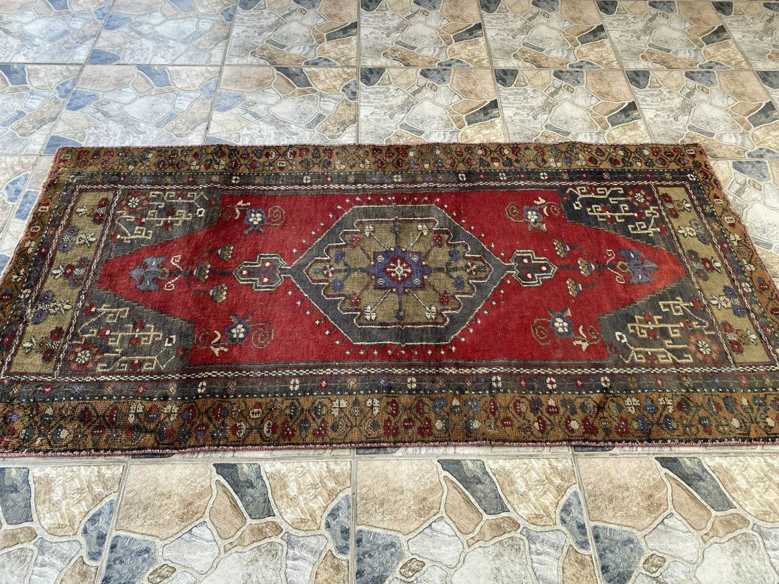 Vintage Turkish Oushak Rug | Anatolian Antique Tribal Hand-Knotted Wool Carpet 3x6 ft