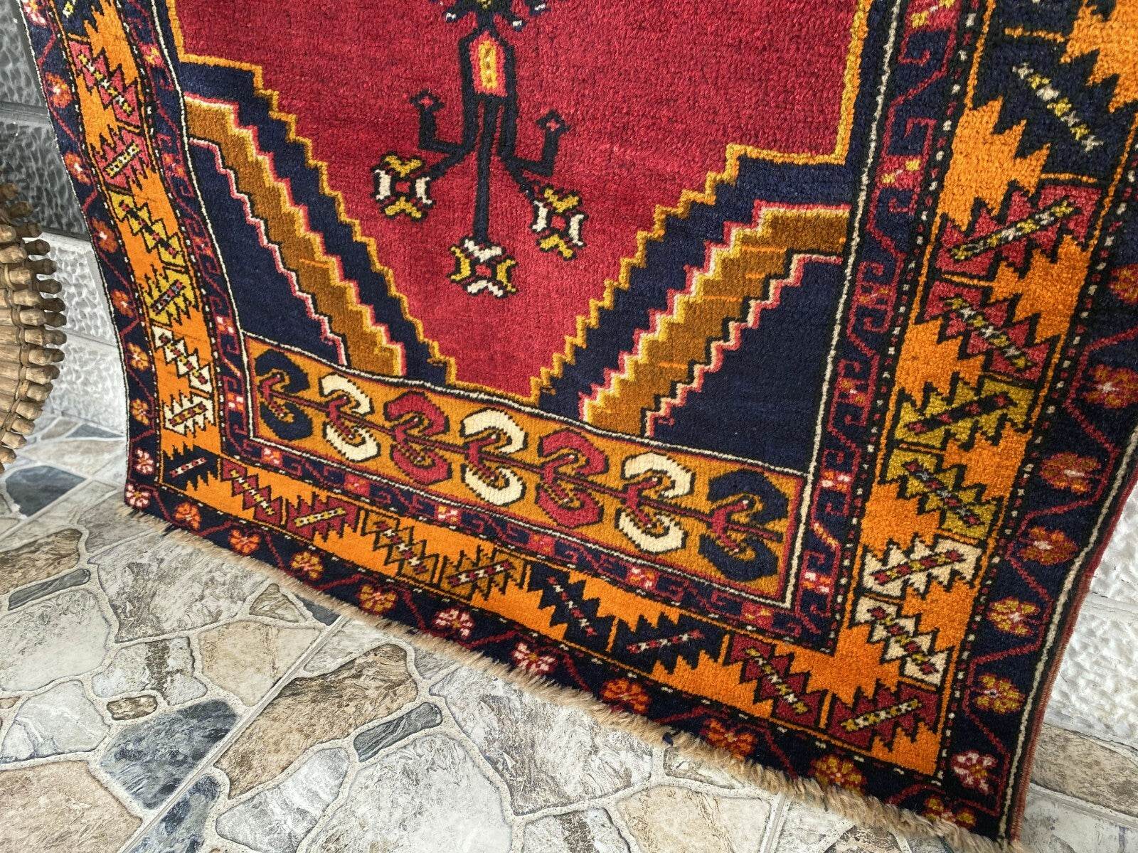 Geometric Turkish Vintage Rug, Farmhouse Handmade Anatolian Village Rug 3x6 ft