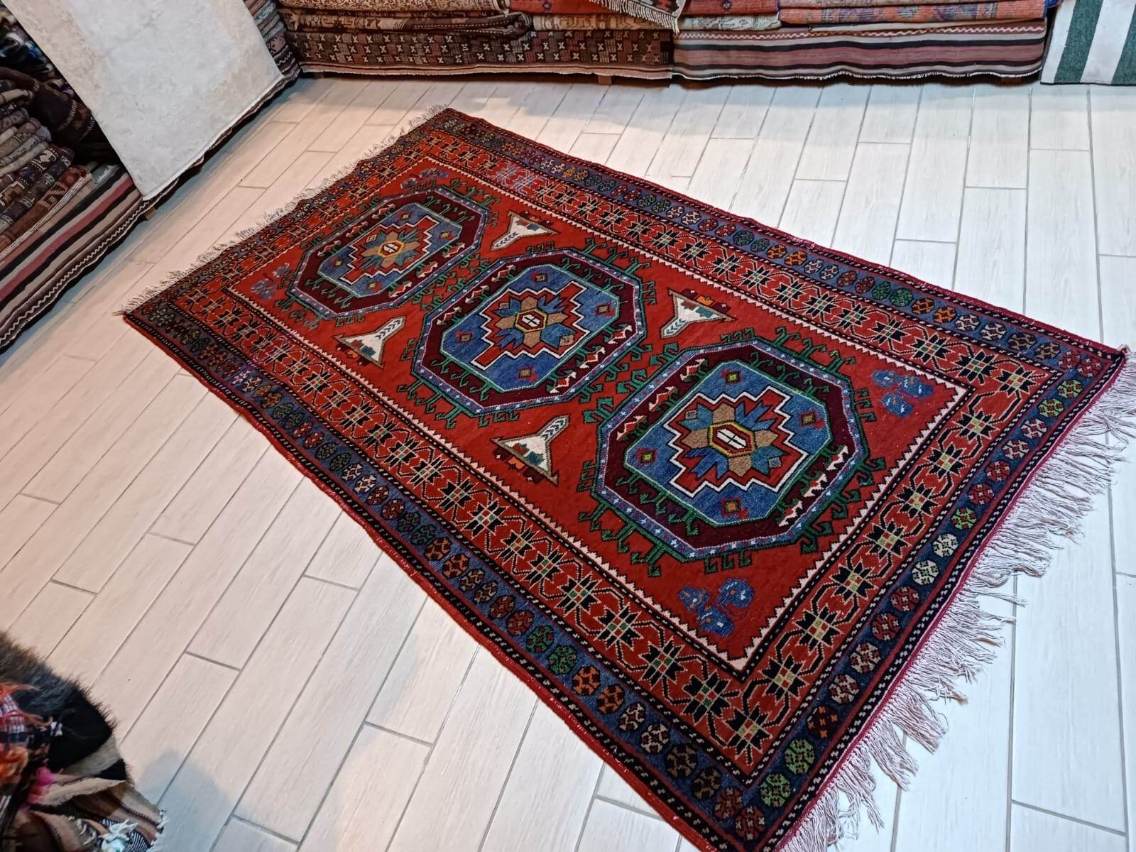 Vintage Caucasian Rug | 4.43 x 7.74 ft | Tribal Handmade Wool Farmhouse Carpet