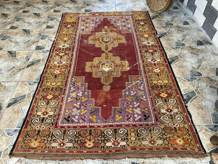 Vintage Turkish Oushak Rug | 4 x 6 ft | Farmhouse Handmade Floral Wool Area Rug