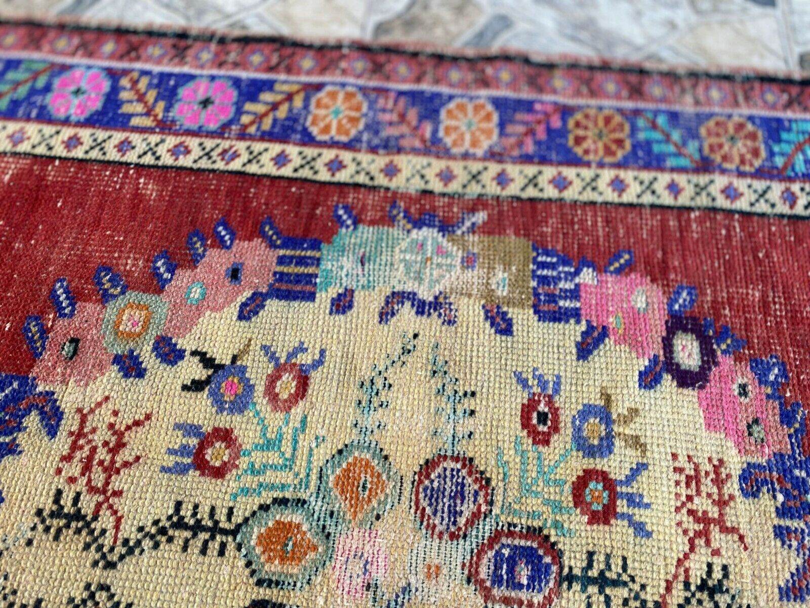 Geometric Turkish Vintage Rug, Tribal Handmade Anatolian Village Rug 3.3x6.8 ft