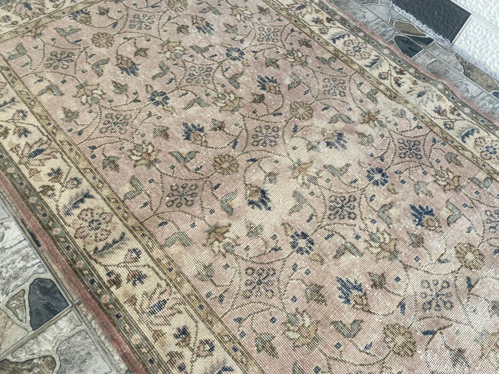 Turkish Vintage Rug | Antique Farmhouse Tribal Handmade Wool Carpet 4.1x6.9 ft