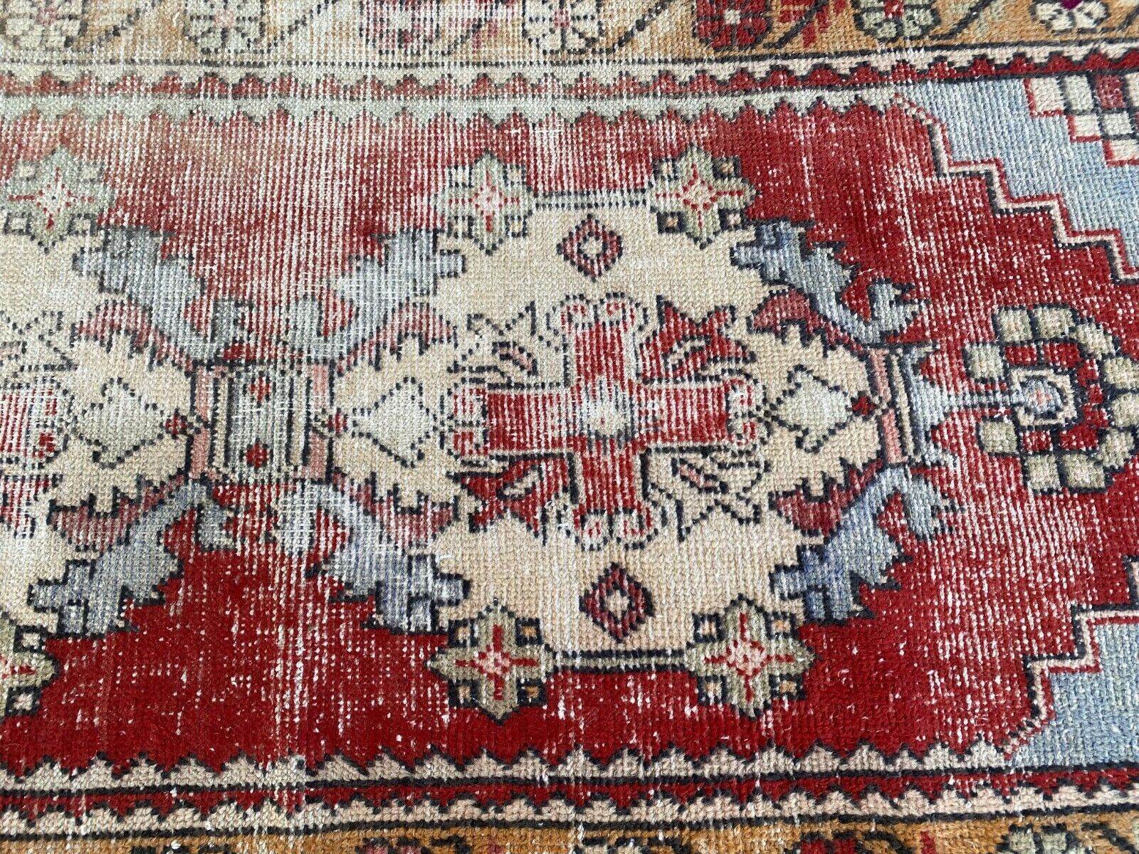 Vintage Turkish Oushak Rug, 3 x 9 ft Red Handmade Wool Antique Tribal Runner Rug