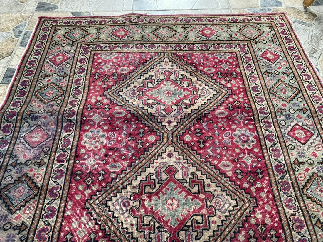 Vintage Turkish Rug 3.5 x 7.9 ft – Hand-Knotted Wool Rug, Area Anatolian Carpet