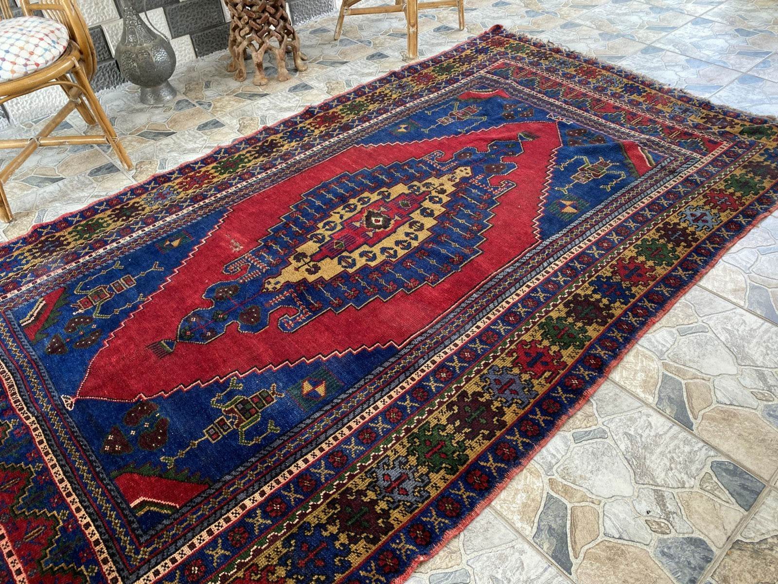 Vintage Rug | Wool Area Antique Farmhouse Anatolian Handmade Turkish Rug 5x9ft