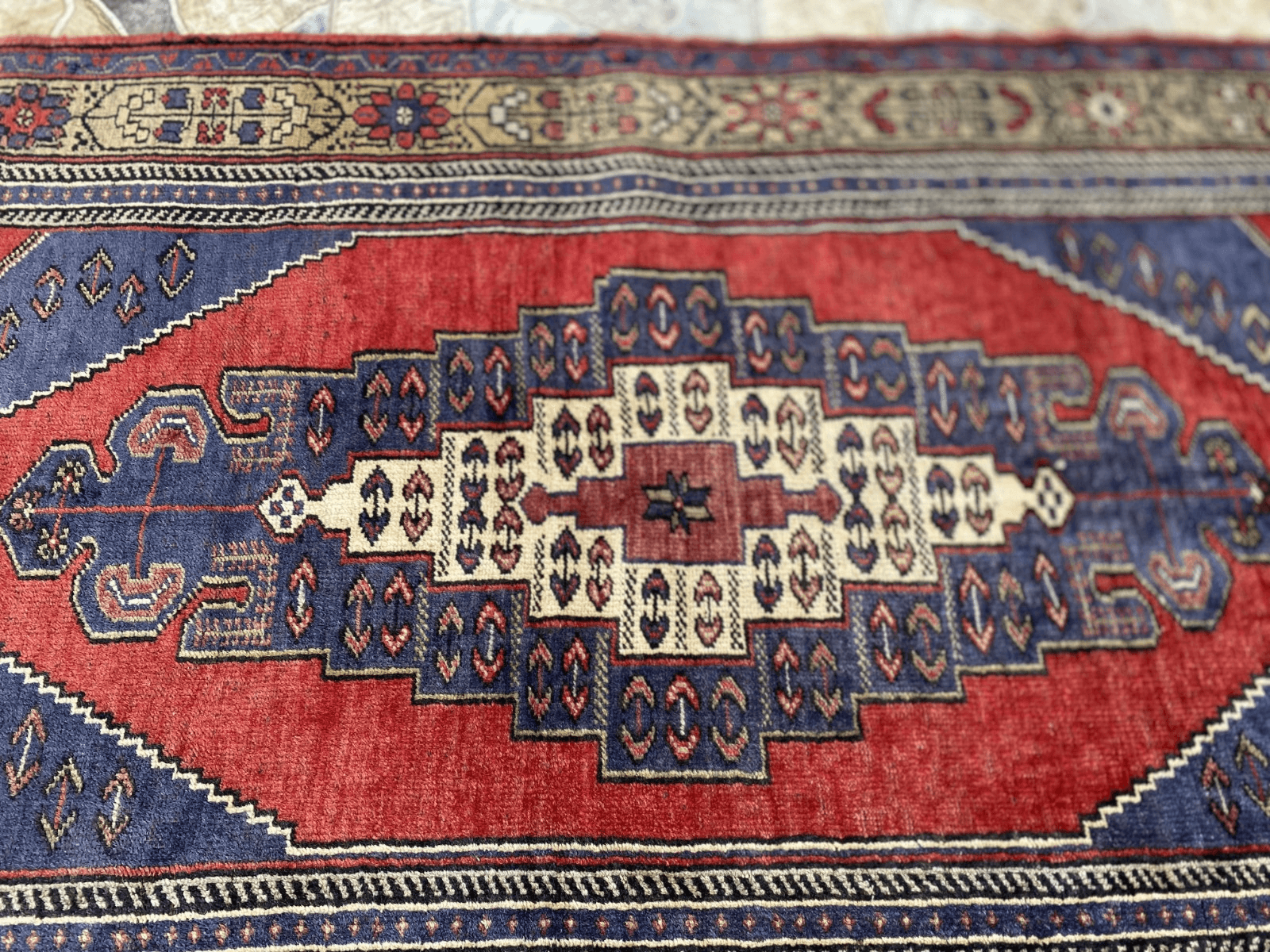 Vintage Turkish Oushak Rug 3x7 ft | Hand-Knotted Wool Anatolian Red Antique Rug